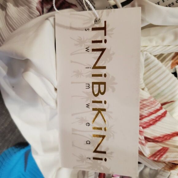 TiniBikini floral white textured strappy high waisted Women's 2 piece Bi… - Picture 9 of 10